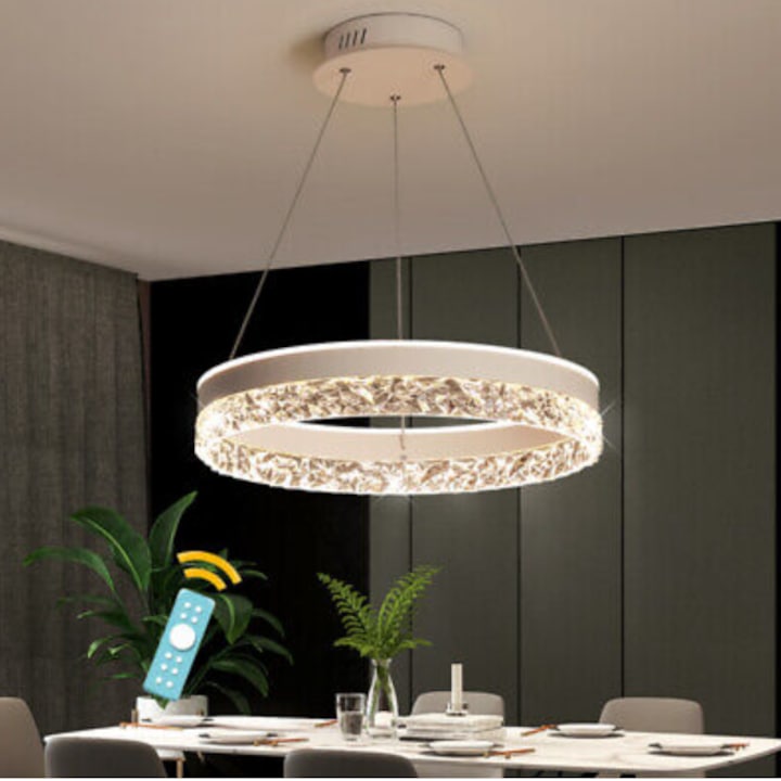 Lustra LED Tip Pendul Cu Telecomanda, 3 Tipuri De Lumina, Inaltime Reglabila, Alb Model 8919/500WH