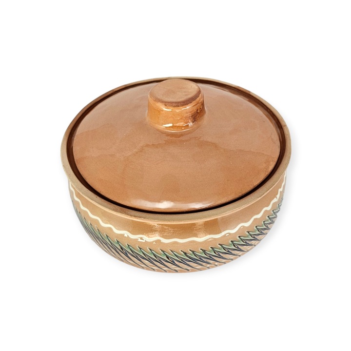 Vas de cuptor, CERAMICA DE HOREZU, roșu, 1 litru, cu capac