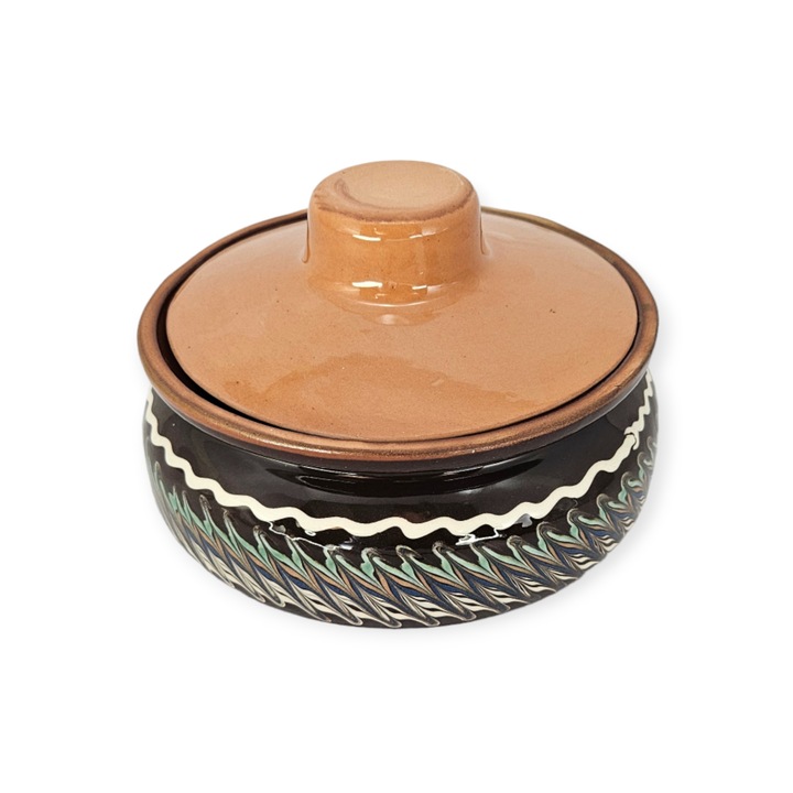 Vas termoresistent, CERAMICA DE HOREZU, oala de saramale, negru, 1l