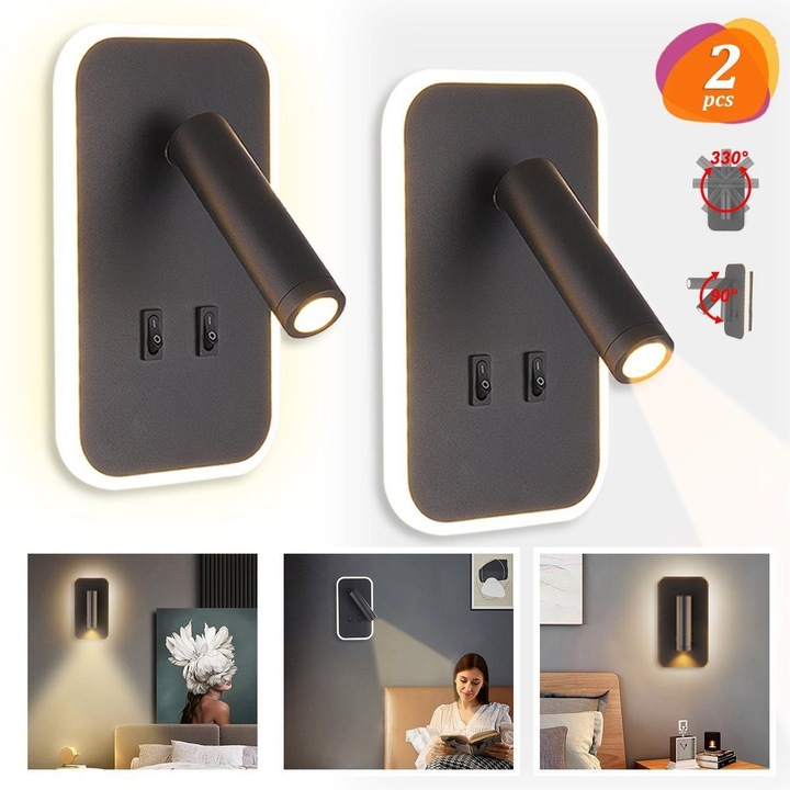 Haiaveng LED fali lámpa, 2 darabos készlet, 6W, meleg fehér fény, forgatható