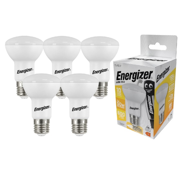 Комплект от 5 LED крушки Energizer, 7W, R63, E27, 806 лумена, 3000K, топла светлина, енергиен клас F