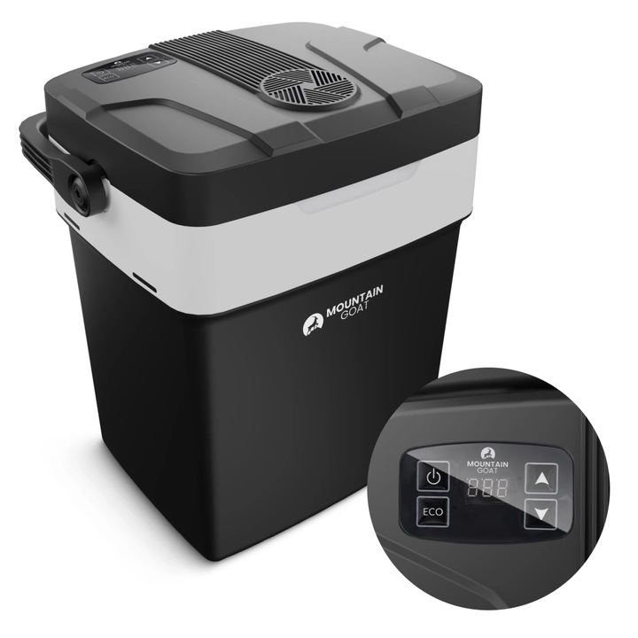 Преносим електрически хладилник, Mountain Goat, 29 литра, черно/бяло