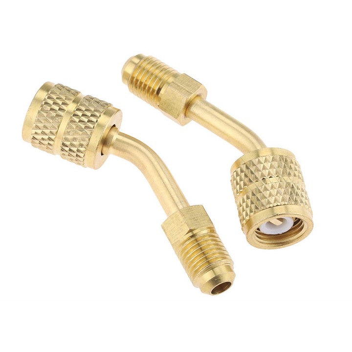 Adaptor R410a 5/16" mama, 1/4" tata SAE, Set de 2, pentru Sisteme Mini Split de Aer Conditionat, Unghi de 45°
