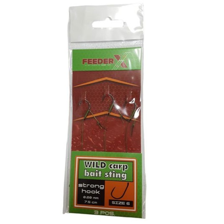 Carlige legate FeederX Wild Carp bait Sting marimea 8, 3 buc