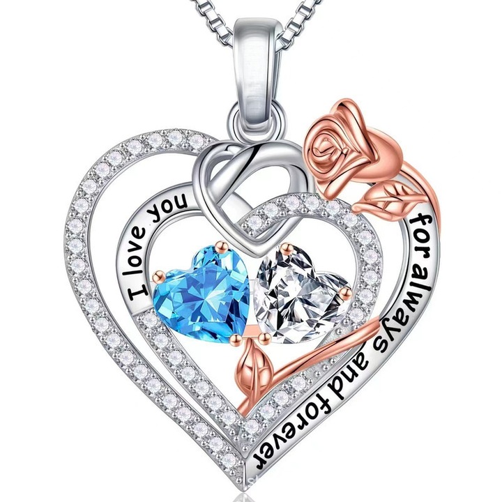 Colier in forma de inima cu zirconii dubli, aur roz, design inovator