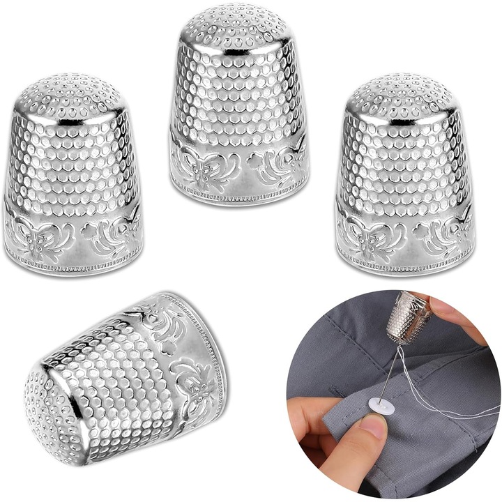 4 db-os fém varrógyűszű ujjvédő ezüst ujjbegyvédő kézi hímzéshez, foltvarráshoz, kézműves kiegészítőkhöz, barkács varróeszközök