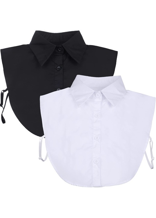 Комплект от 2 яки за риза, свалящи се, MWAOWM, бяло/черно, универсални