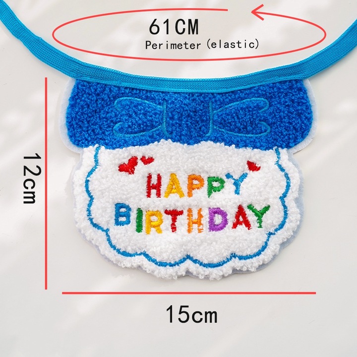 Set accesorii aniversare pentru pisici si caini mici, bandana si mini palarie, 168-A07D06, bleumarin, M