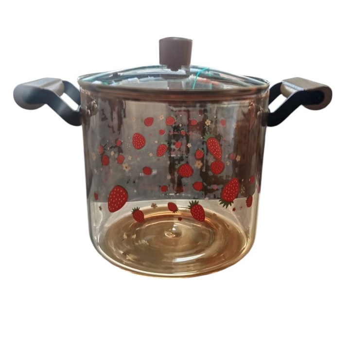 Oala din Sticla Transparenta cu Capac, Pictata fumurie, 4.5 L