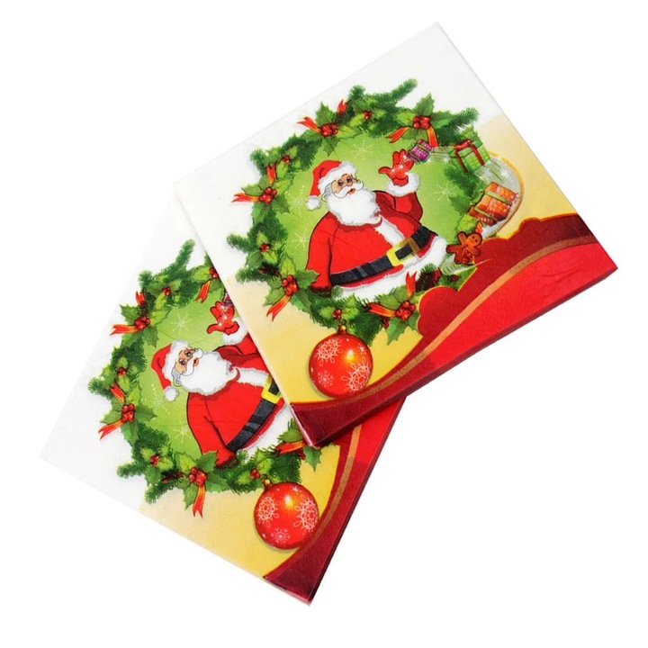 Комплект от 100 хартиени кърпи с Дядо Коледа, 33x33 см, многоцветни