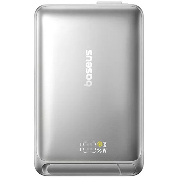 Acumulator extern Baseus Nomos Qi2 Magnetic 10.000 mAh 45W cablu USB-C inclus Gri