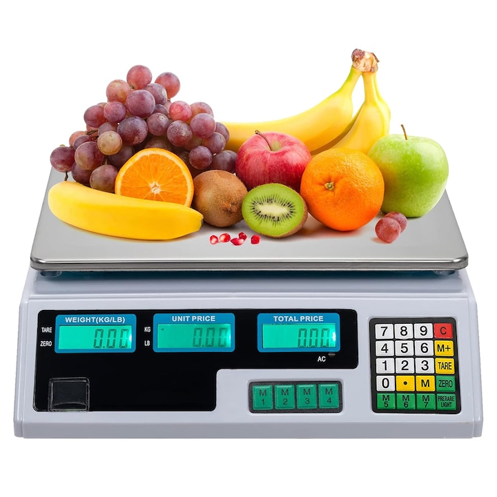 Cantar electronic comercial 40 kg, afisaj iluminat, argintiu, 34x23x11.5cm