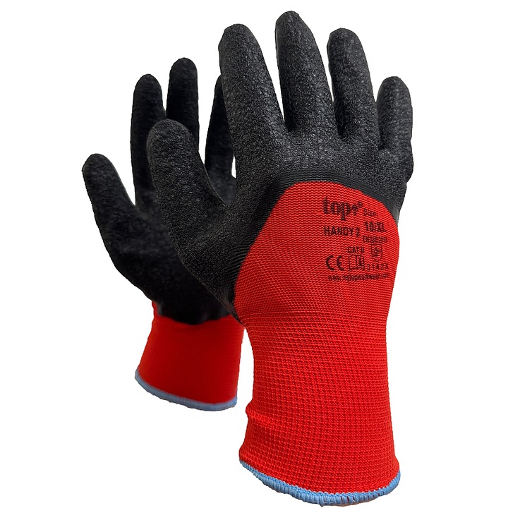 TOP HANDY 2 защитни ръкавици, потопени в латекс, червени/черни, 10/XL (5 чифта)
