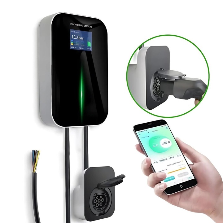 Statie de Incarcare EV 22 kW Trifazata cu Priza Tip 2, Control prin Aplicatie si Afisaj LCD