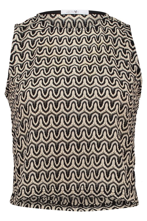 Hailys, Top cu model, fara maneci, Negru/Bej