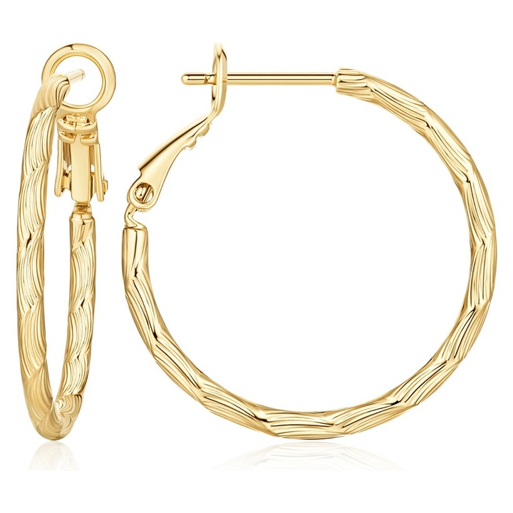 14-каратови златни обеци, кръгли текстурирани, елегантни дамски златни обеци, нови златни обеци, универсални златни обеци