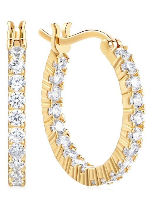 Cercei aur rotunzi 14K cu zirconii stralucitoare cercei aur dama de efect, cercei de aur rafinati cercei aur modele noi pentru ocazii speciale