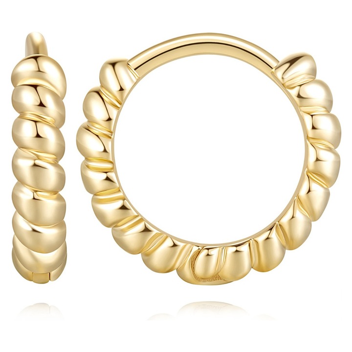 14 karátos kerek arany fülbevalók, csavart modell, női, arany, feltűnő, új arany fülbevalók, sokoldalú, modern megjelenéshez