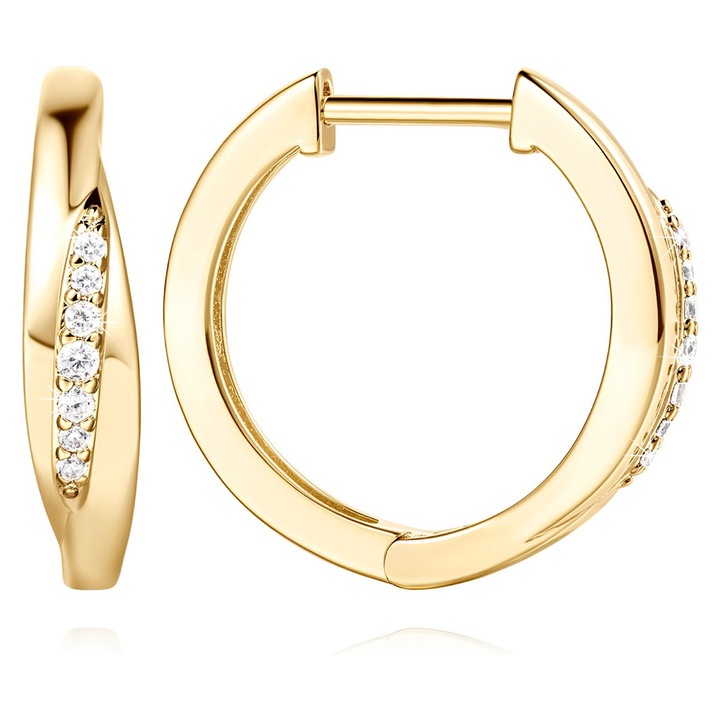 14 karátos kerek arany fülbevaló cirkóniumokkal, finom női arany fülbevaló, 26 mm-es, új modell elegáns dizájnnal