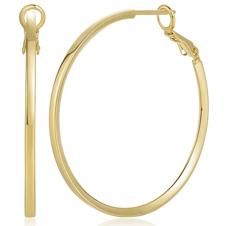 14 karátos kerek arany fülbevaló, 37 mm, minimalista stílusú elegáns arany fülbevaló nőknek, új dizájnok, egyszerű arany fülbevalók a kifinomult megjelenésért.