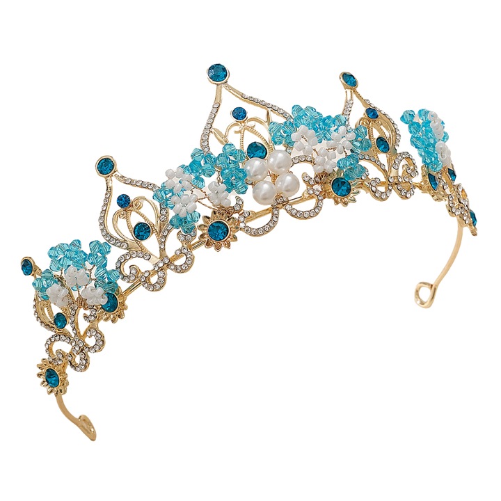 Корона на принцеса, с очарователен кристал 5А, очарователни цветя от кристали и перли, тиара за рождени дни и специални поводи, цинкова сплав и кристали, 14.5 x 6 см, булчинска, годишнина, банкетна