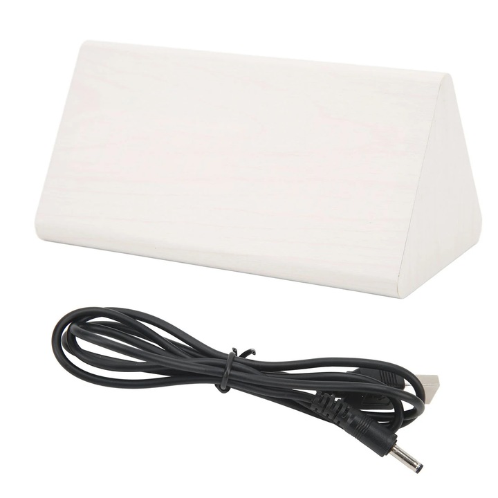 Декоративен триъгълен дървен часовник, звуков контрол, дисплей за температура, 12/24 часа, 15x7.9x8см