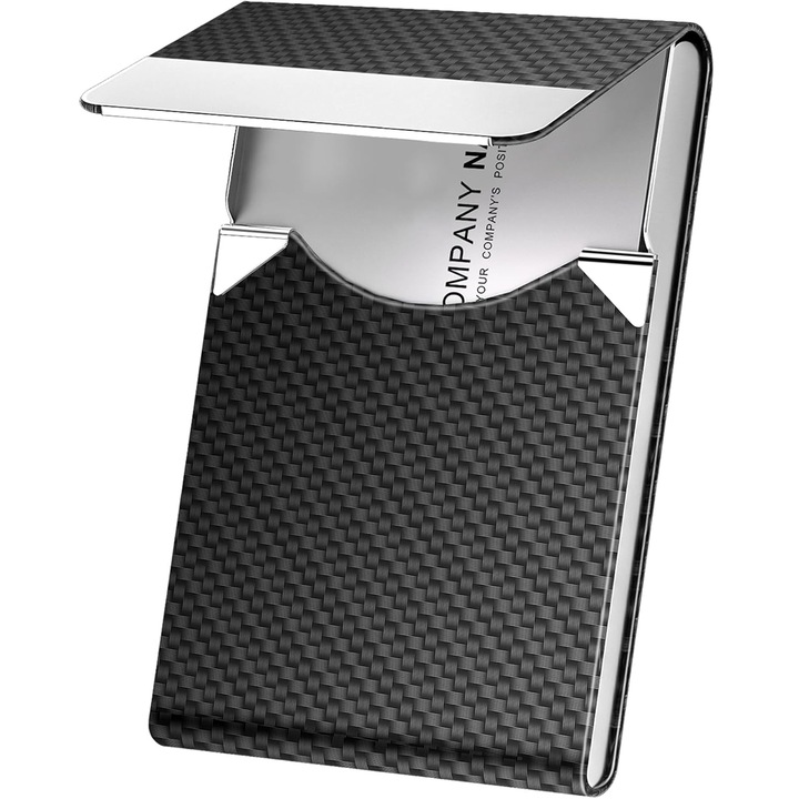 Suport carti de vizita, TREXORA, metal, design slim, RFID blocking, inchidere magnetica, negru, 43x27x21mm