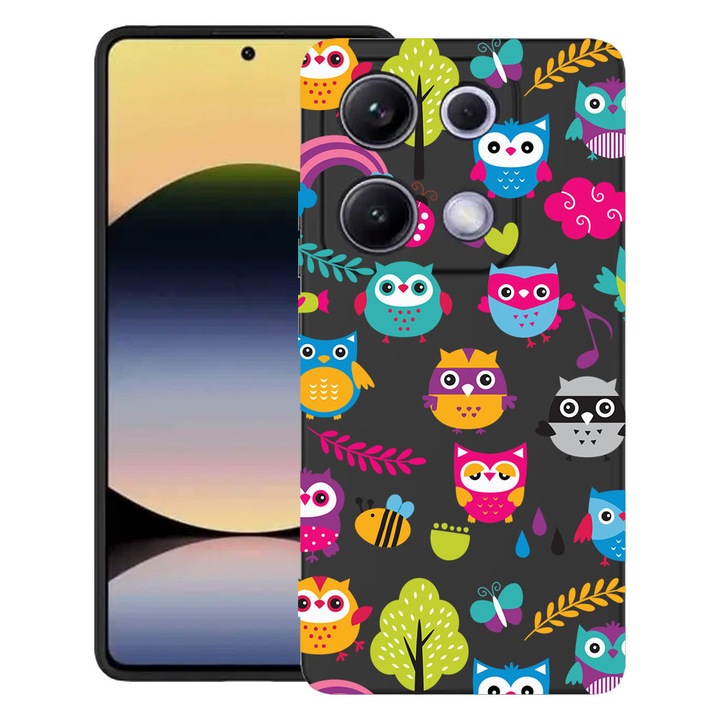 Силиконов калъф BestCase за Xiaomi Redmi Note 14S 4G, Owl, SLIM 1.2MM, Microfiber interior, Premium Soft Liquid Silicon, Black, 1997770 PB 43