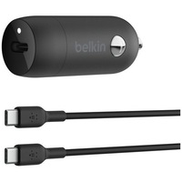 Incarcator auto Belkin BoostCharge 30W USB-C + Cablu USB-C la USB-C - Negru