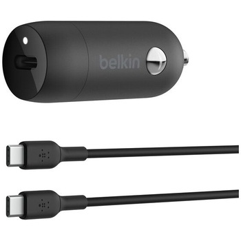 Incarcator auto Belkin BoostCharge 30W USB-C + Cablu USB-C la USB-C - Negru