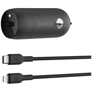 Incarcator auto Belkin BoostCharge 30W USB-C + Cablu USB-C la Lightning - Negru