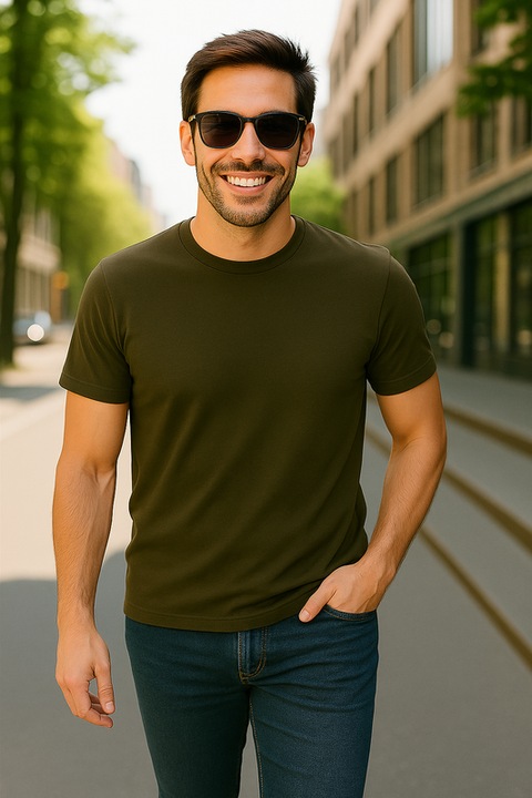 Tricou de Barbat Bumbac Simplu, Kaki