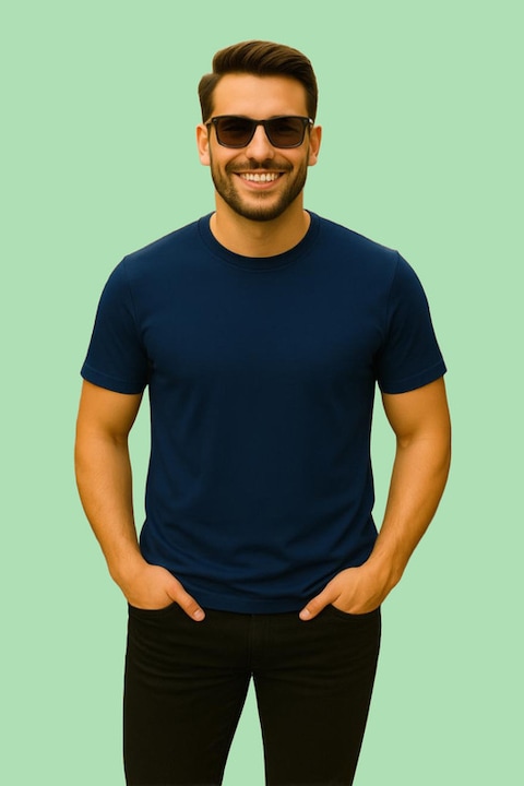 Tricou de Barbat Bumbac Simplu, Midnight Blue