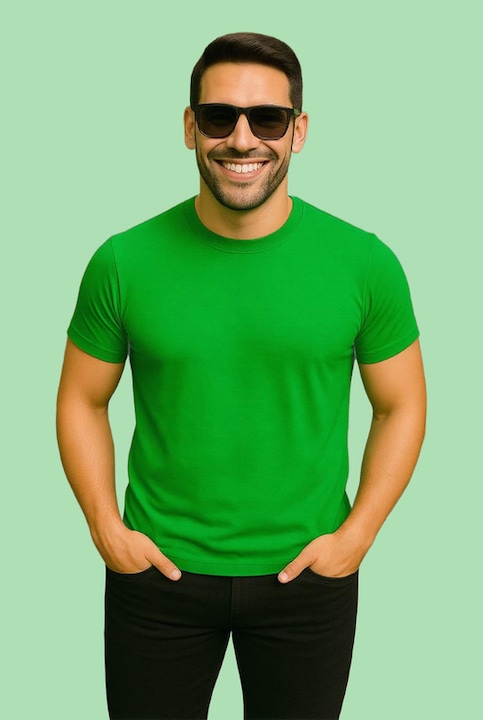 Tricou de Barbat Bumbac Simplu, Verde mar