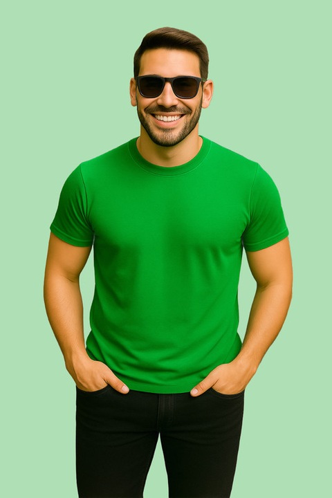 Tricou de Barbat Bumbac Simplu, Verde Mediu