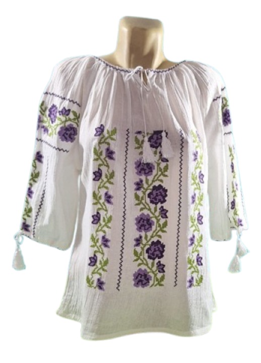 Ie traditionala pentru dama, multicolor, model floral deosebit, mov