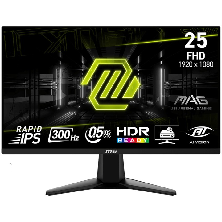 Monitor MSI MAG 255XF, IPS, 24.5 hüvelyk, Full HD, 1920 x 1080, HDMI, DisplayPort, 300Hz, 0.5 ms, Fekete