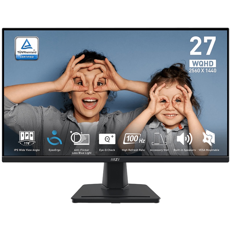 Monitor MSI PRO MP275Q, IPS, 27 inch, WQHD, 2560 x 1440, HDMI, DisplayPort, 100 Hz, 1ms (MPRT) / 4ms (GTG), Negru