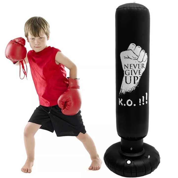 Sac de box gonflabil 160cm, negru, pentru copii si adolescenti, set complet