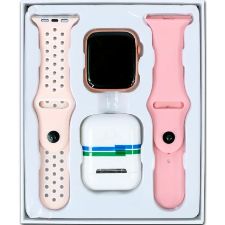 Set Smartwatch Multifunctional, Casti Wireless Bluetooth, 2 curele sport incluse, Compatibil Android/iOS-ROZ