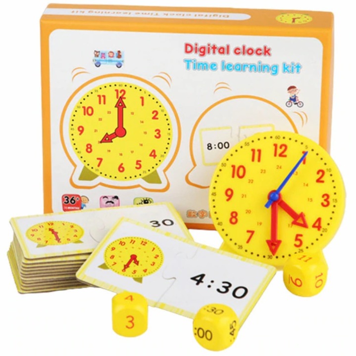 Set de joaca educativ Montessori Ceasul digital, sa invatam sa citim ceasul - 15 piese