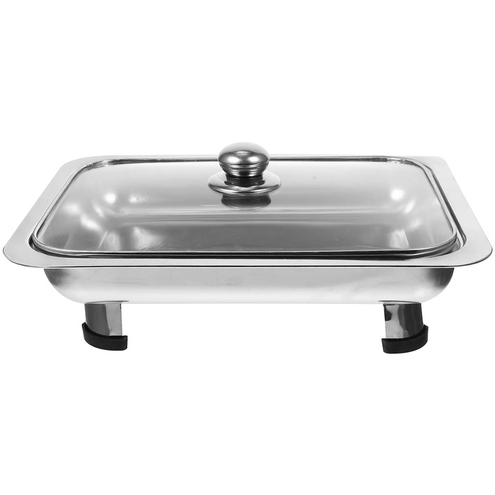 Platou inox dreptunghiular cu capac 33.5x27.5x8.5cm