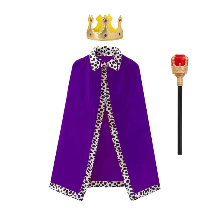 Set Accesorii Rege pentru Copii – Pelerina, Coroana si Sceptru, EvrikaUnity®, Mov