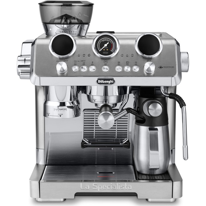 Espressor manual La Specialista Maestro, 1600W, 19 bari, Extractie la rece, Carafa pentru lapte cu tehnologie LatteCrema, Argintiu