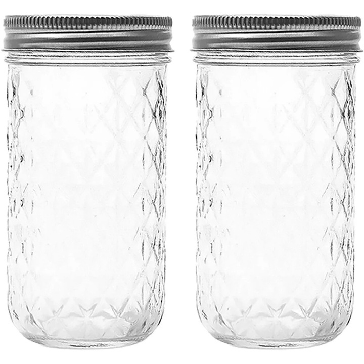 YANYXR 2 db átlátszó üveg befőttesüveg készlet 650ml 15.2x7.5x6.5cm alumínium tetővel