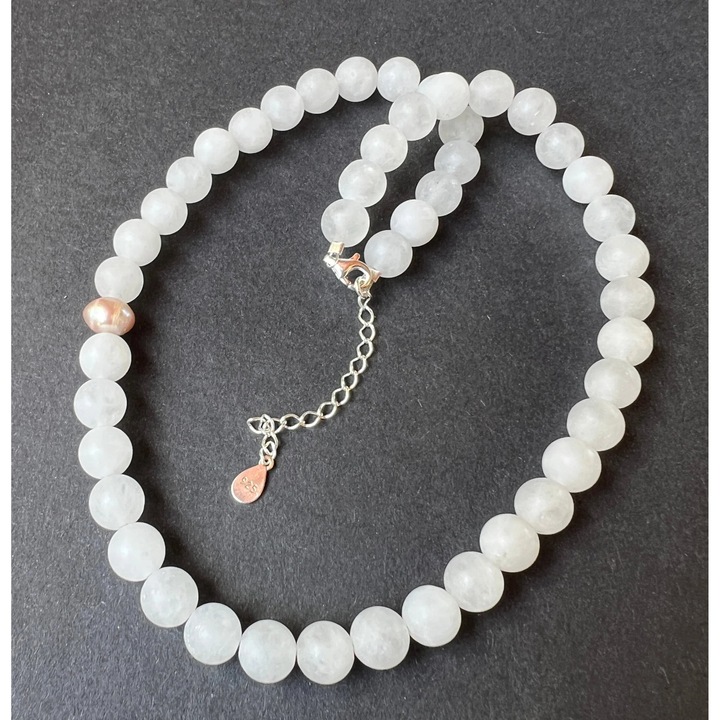 Colier jad alb si perla Purity#39
