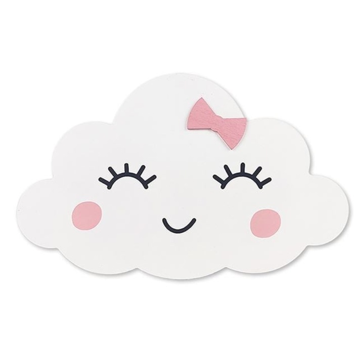 ANTBRO® LED lámpa – fehér-rózsaszín felhő rózsaszín masnival, éjszakai fény 22 × 13,5 cm – játékos dekoráció gyerekszobába