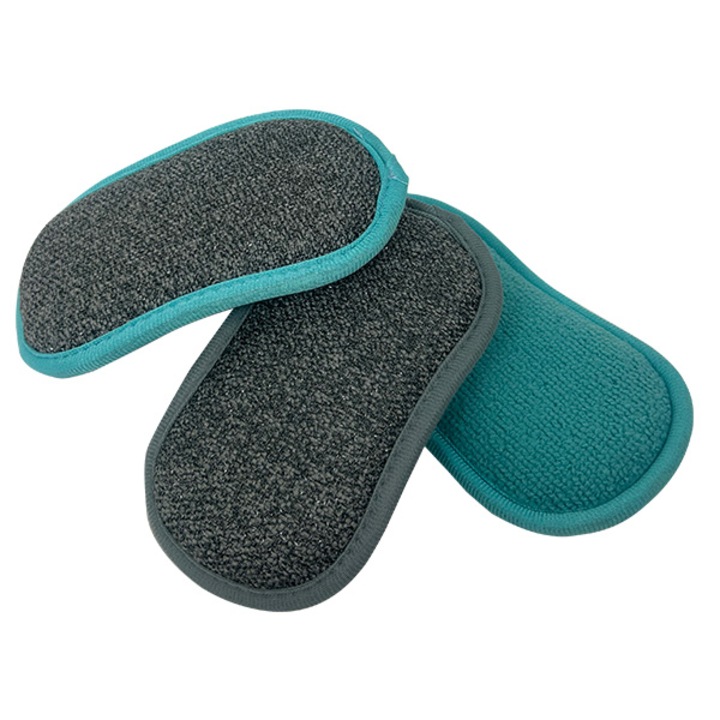 Set 3 bureti multifunctionali, cu 2 fete, o fata abraziva fara zgarieturi, o fata microfibra, Frandis, 16.5x8x2.5 cm, gri/vernil, model 179969