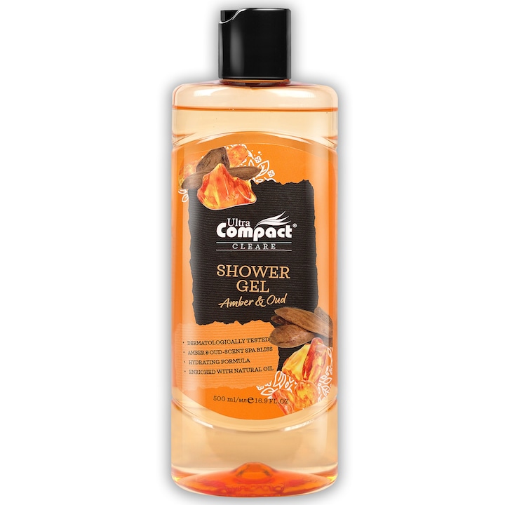 Gel de Dus AMBER & OUD, 500 ml, Ultra Compact, Fara Coloranti, cu Uleiuri Naturale, Testat Dermatologic