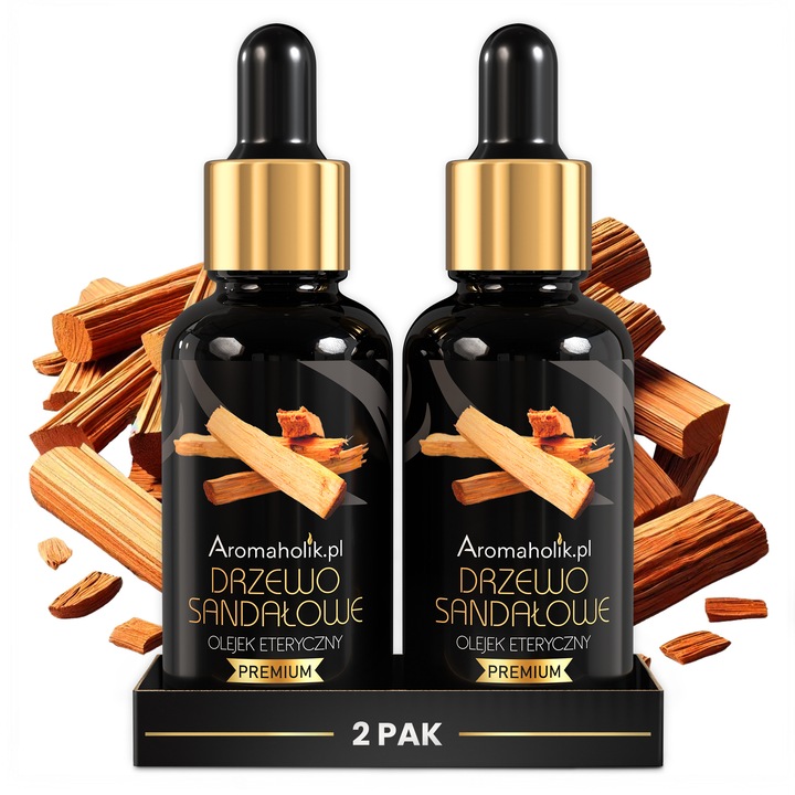 Етерични масла, 2x Етерично масло от сандалово дърво, Ароматно масло от сандалово дърво, за ароматерапия, за релаксация, за чист въздух, Натурално, с пипета, 2x 30 мл